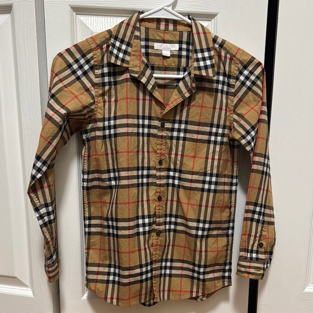 Burberry Iconic Plaid Tan Black Button Down Shirt